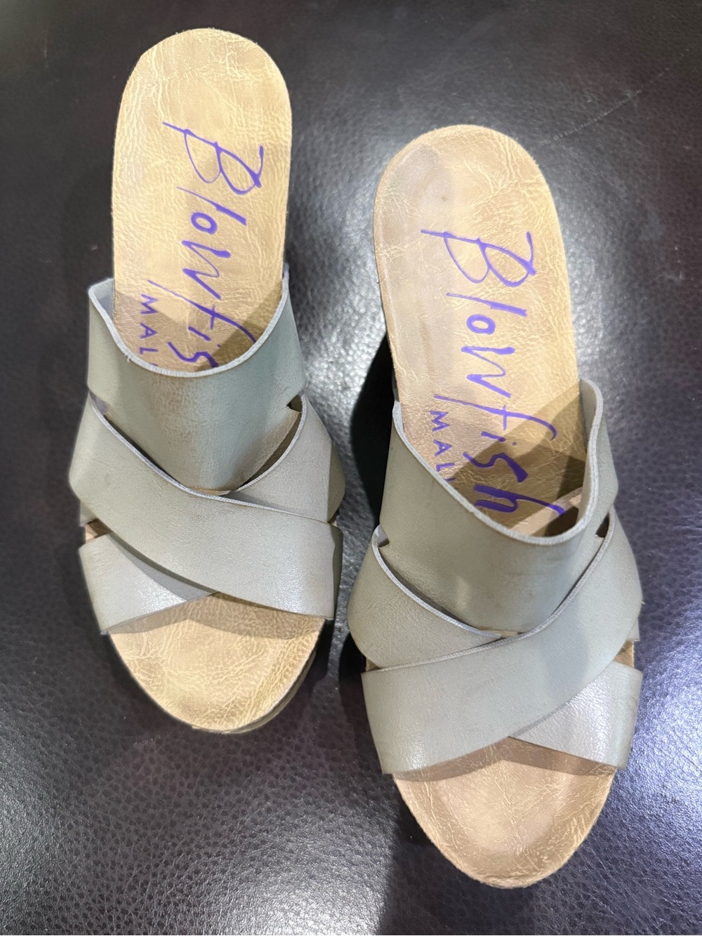 Blowfish Gray Crisscross Slip-On Mules